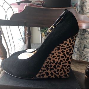 Giuseppe Zanotti Suede Leopard Print Wedges 39.5